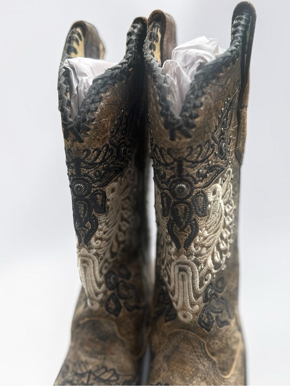 Corral Vintage Distressed Embroidered Leather Cowboy Boots Women’s 7M Western - Picture 6 of 12